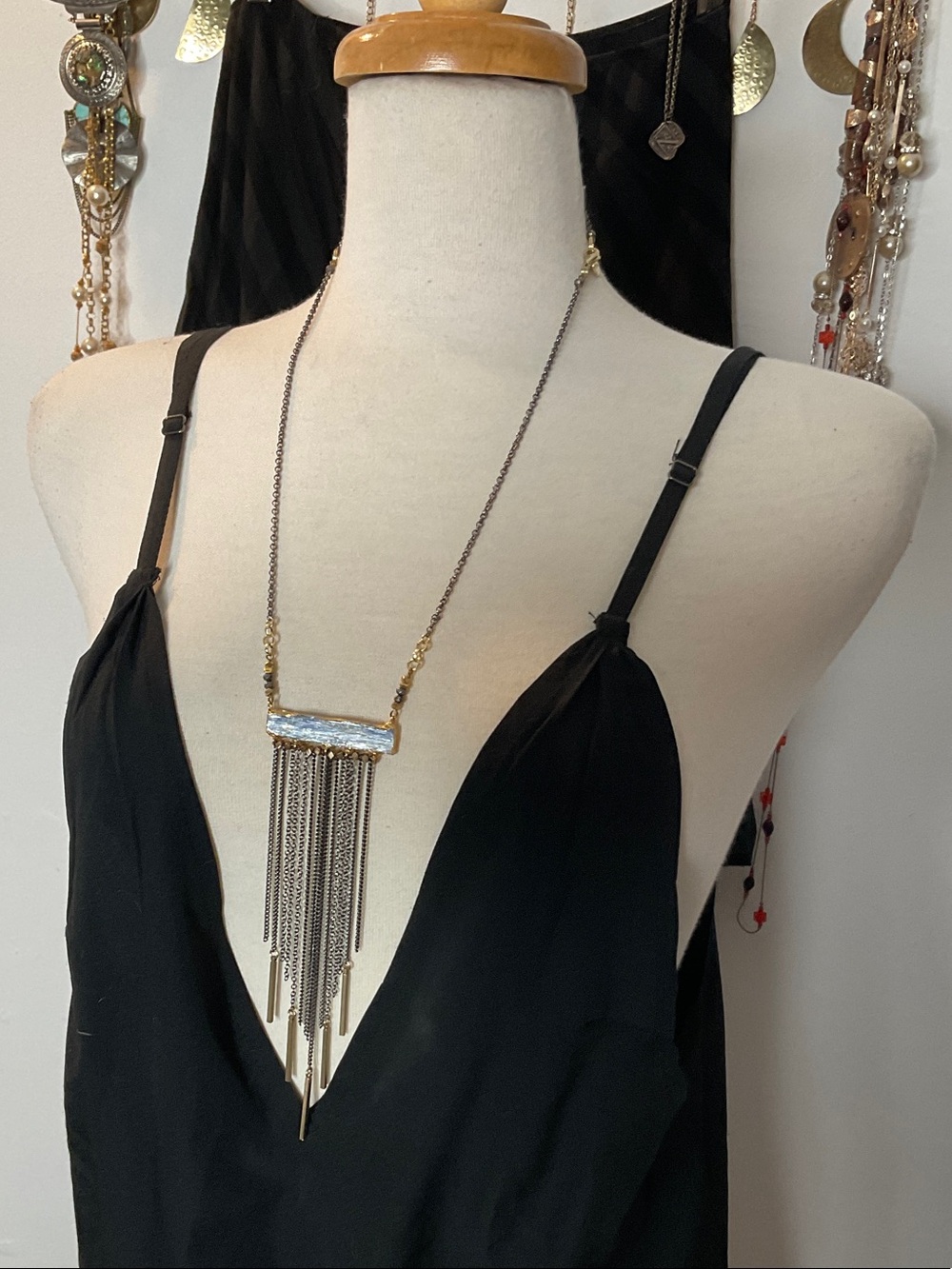 Nakamol bronze and gold fringe statement necklace